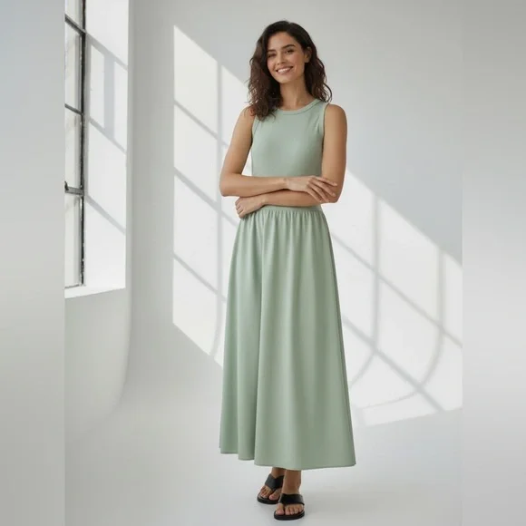 NWT COS Contrast Panel Cotton Sleeveless Sage Green Maxi Dress Size L - Picture 15 of 16